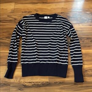 GAP Navy and White Striped Crew Neck Sweater